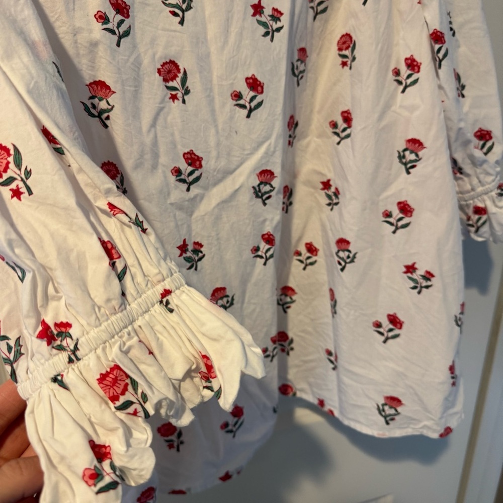 Pink City Prints Scarlet Ditsy Joy Pyjama White and Pink Organic Cotton Top | S - Picture 9 of 9